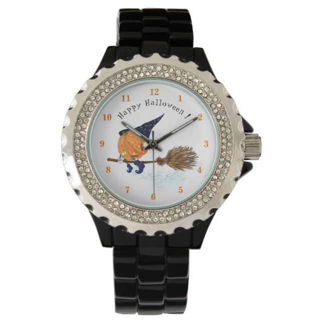 Montre Halloween Watch Sorcière Citrouille Volant Broom (devant)