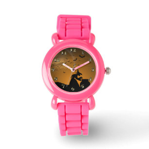 Montre Halloween Witch et Cauldron avec chauves-souris