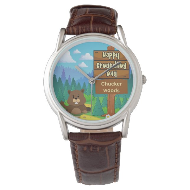 Montre happy ground hog day in woods (devant)