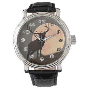 Montre Hausse majestueuse d'élans et de Pleine lune de