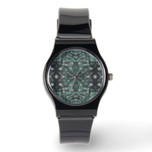 Montre Hauteurs Art Abstrait Aquarelle Vert Foncé