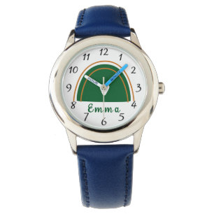 Montre Heart Boho Green Rainbow avec nom personnalisé