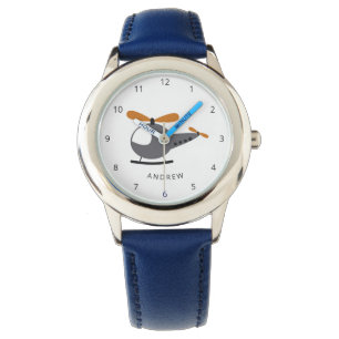 Montre Hélicoptère gris et orange Nom du garçon