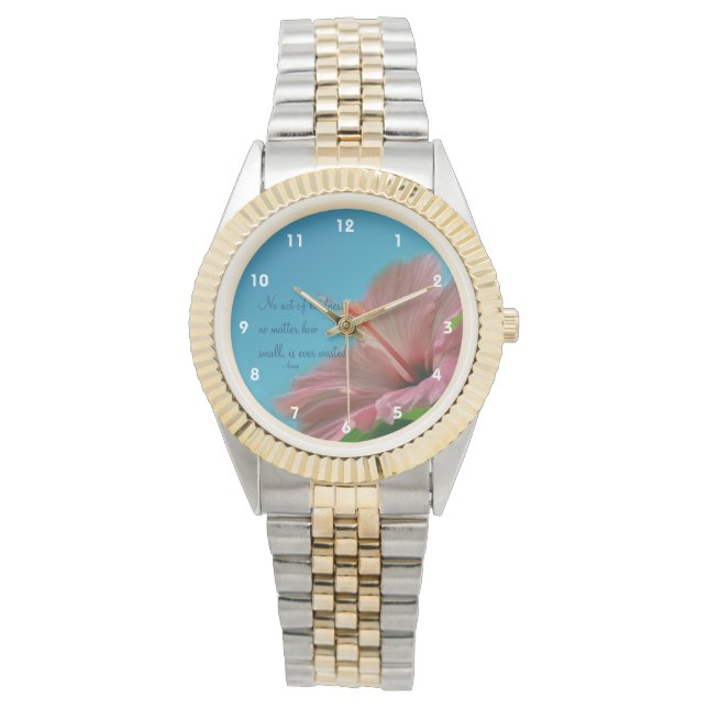 Montre Hibiscus rose Citation de bonté fleur Inspiration (devant)