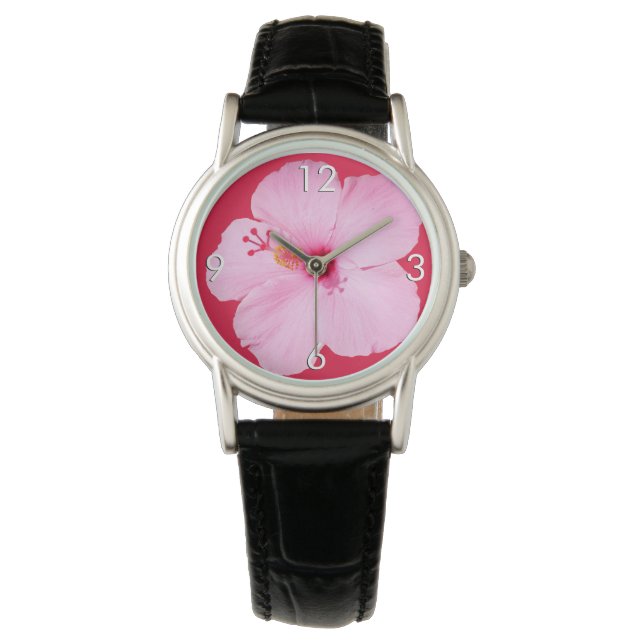 Montre Hibiscus rose Fleur tropicale (devant)