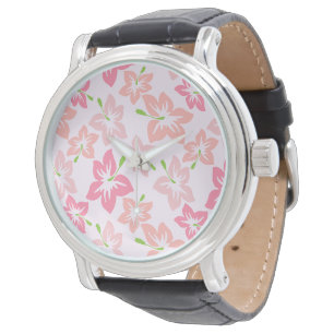 Montre Hibiscus rose, Fleurs roses, Motif de fleurs