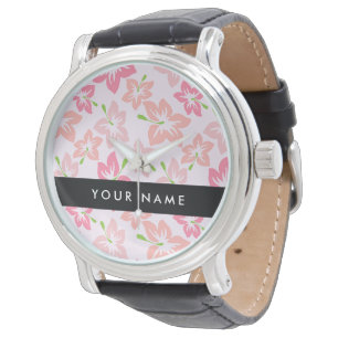 Montre Hibiscus rose, Fleurs roses, Votre nom