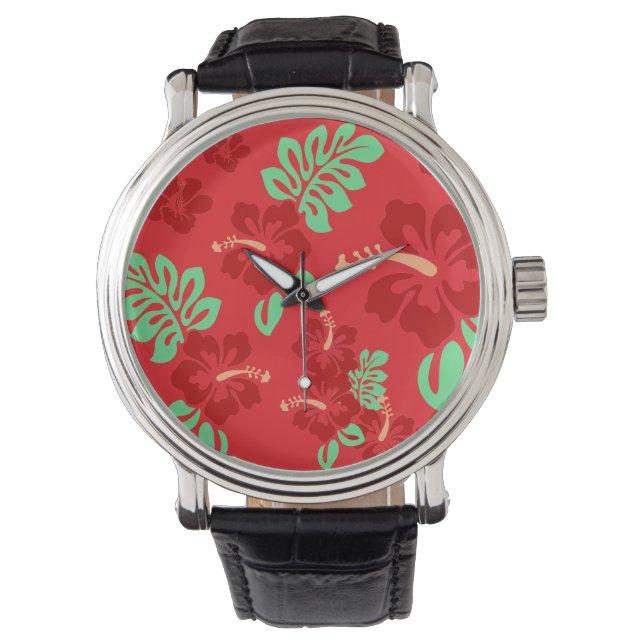 Montre Hibiscus tropical rouge et vert (devant)