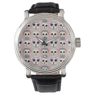 Montre Hiboux Bébés sur Fond Rose Pâle Motif