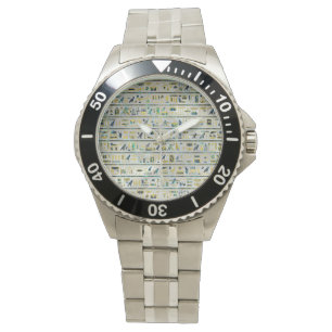 Montre Hiéroglyphes égyptiens d'or et d'ormeau sur la