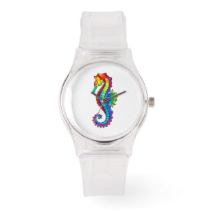Montre Hippocampe polygonal arc-en-ciel