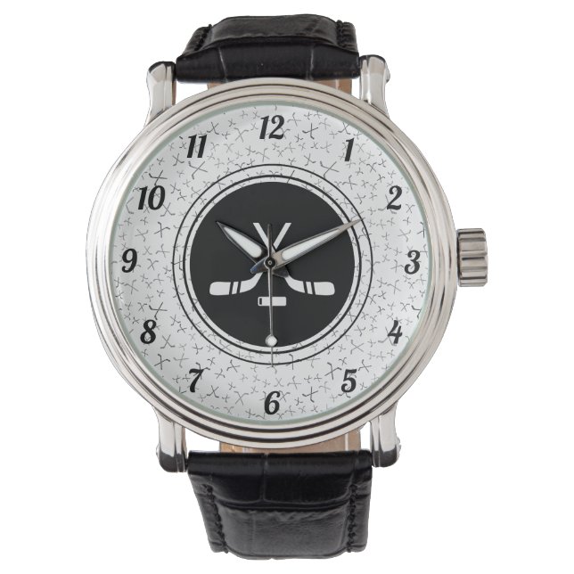 Montre Hockey Lover Sports Motif noir & blanc élégant (devant)