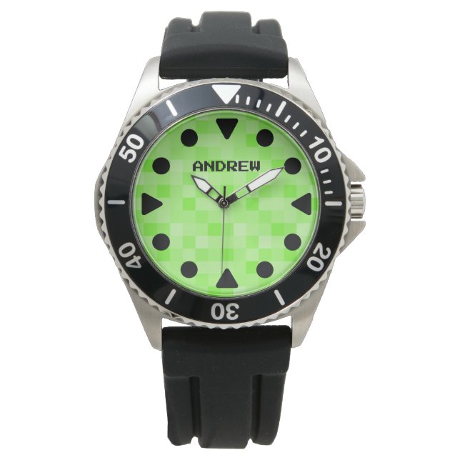 Montre homme personnalisée avec cadran pixelé vert (devant)