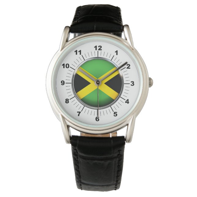 Montre Hommes Jamaïque Drapeau Couronne bracelet en cuir  (devant)