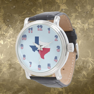 Montre Hommes Texas Patriotic Color Numéros Black Wrist