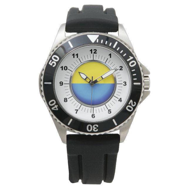 Montre Hommes Ukraine Drapeau Couronne bracelet en caoutc (devant)