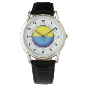 Montre Hommes Ukraine Drapeau Couronne bracelet en cuir n