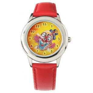 MONTRE HORLOGE AVEC UN CLOWN RIANT COLORÉ