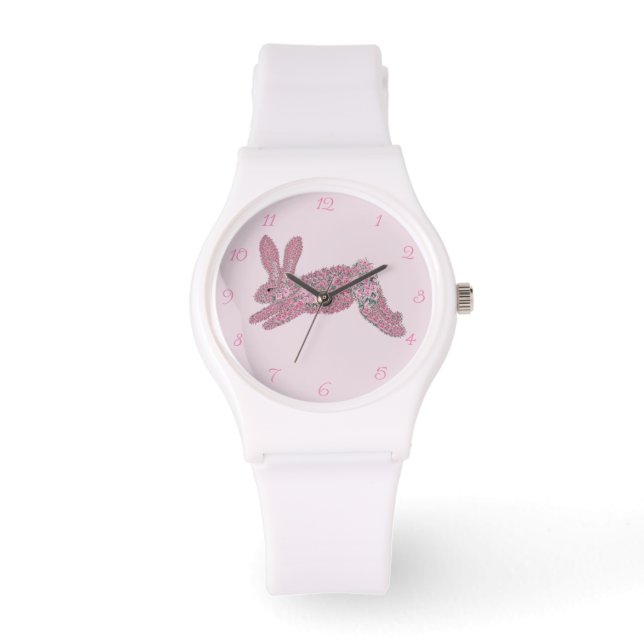 Montre Horloge roses roses roses roses lapin (Recto)