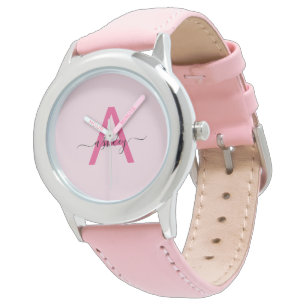 Montre Hot rose moderne Script Girls Monogramme Nom