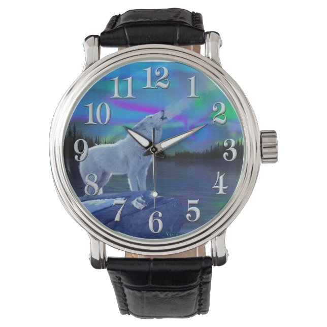 Montre Howling Arctic Wolf & Moon Wildlife Art (devant)