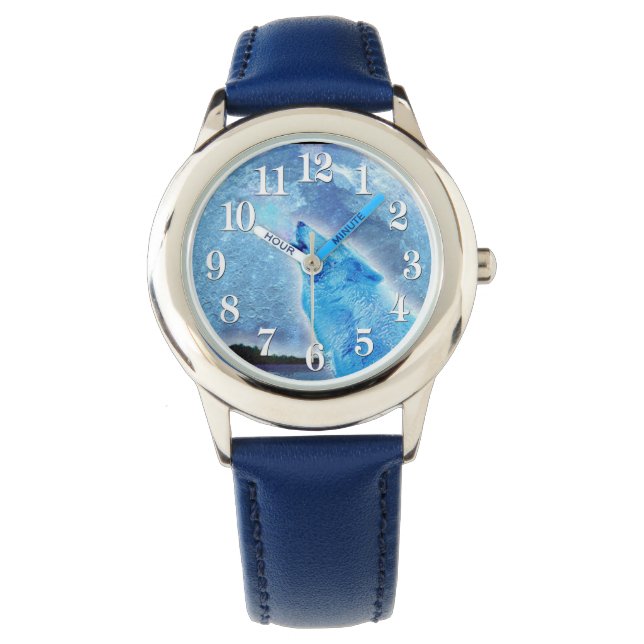 Montre Howling Arctic Wolf & Moon Wildlife Design (devant)