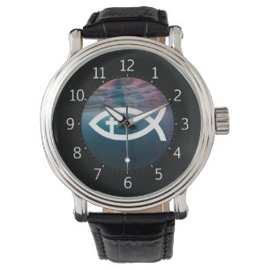 Montre Ichthus   Symbole Christian Fish Crucifix