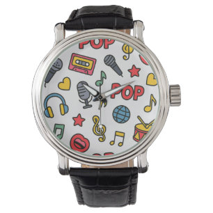 Montre icônes de gribouillis de musique pop motif sans co