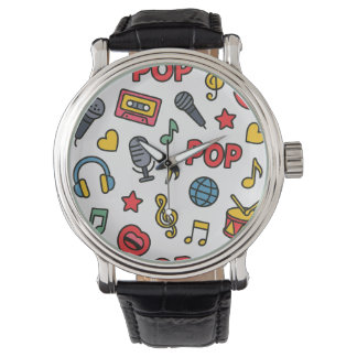 Montre icônes de gribouillis de musique pop motif sans co