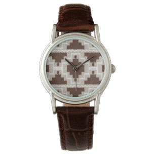 Montre Ikat Aztec Motif - Brown au chocolat et Taupe