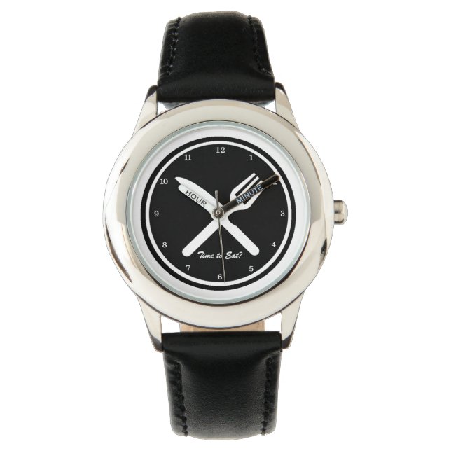 Montre Il est temps de manger drôle noir et blanc (devant)