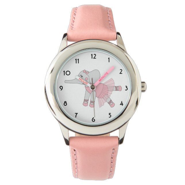 Montre illusima Ballerina Elephant Rose pour enfants (devant)