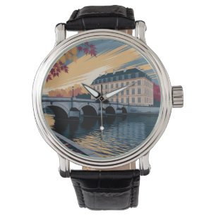 Montre Illustration d'art de ville européenne au bord de 