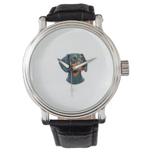 Montre Illustration d'art rétro de portrait de teckel vin