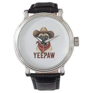 Montre Illustration de chien western YeePaw Pug cowboy vi