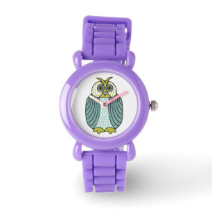 Montre Illustration De Chouette Bleue Et Verte