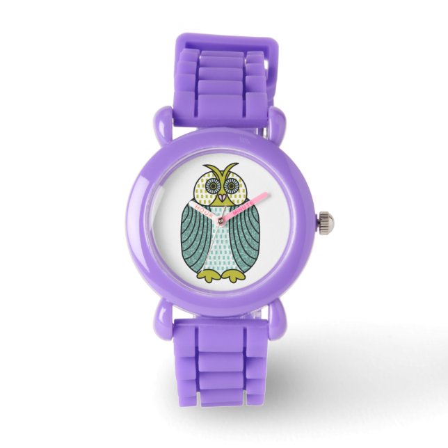 Montre Illustration De Chouette Bleue Et Verte (Recto)