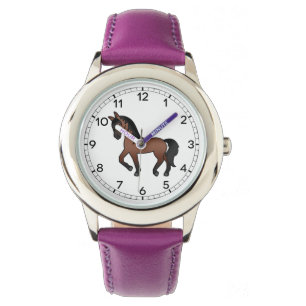 Montre Illustration de dessin animé mignon de cheval bai 