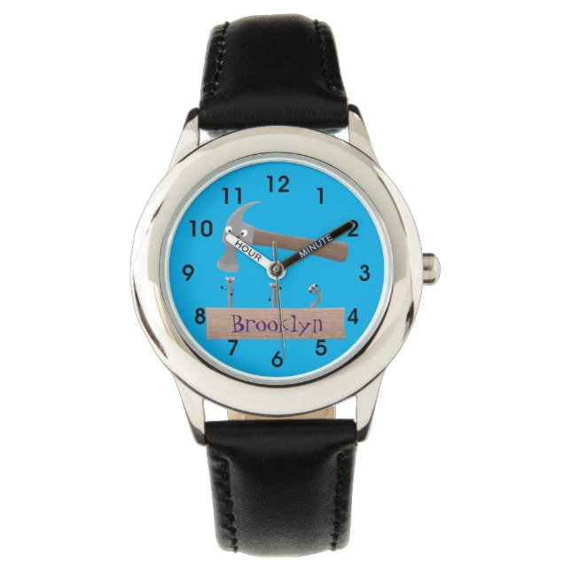 Montre Illustration de dessin mignon, marteau et ongles (devant)