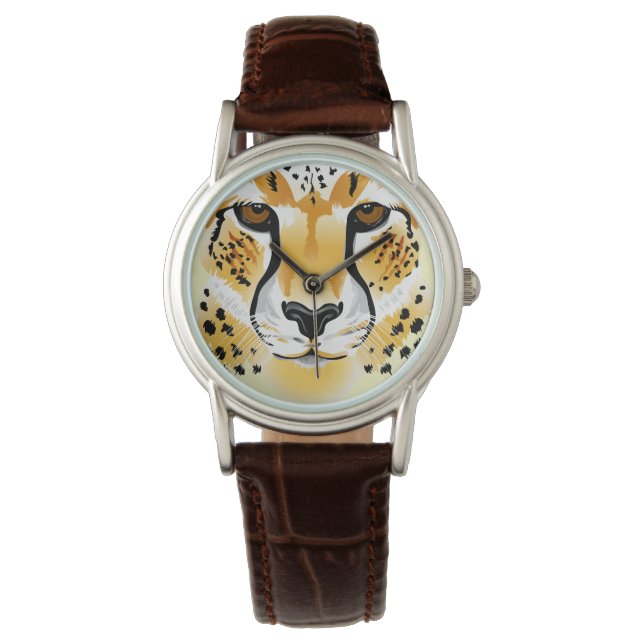 Montre illustration de gros plan de la tête de guépard (devant)