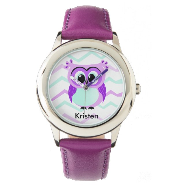 Montre Illustration de hibou de lavande (devant)