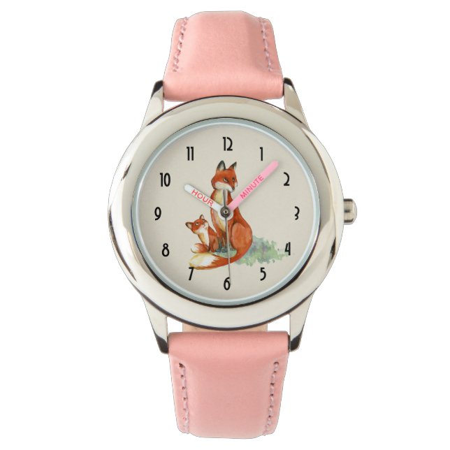 Montre Illustration de l'aquarelle Momma Fox et Baby (devant)