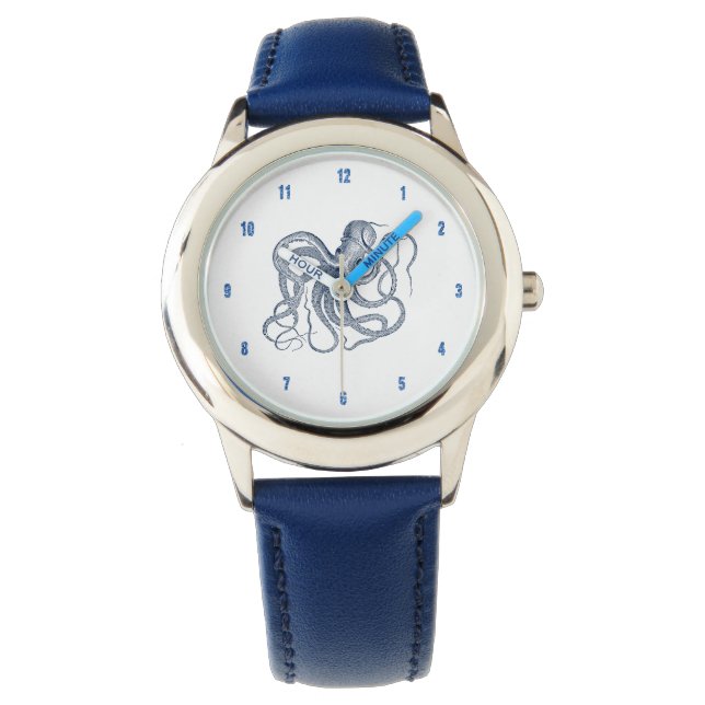 Montre Illustration de pieuvre bleue (devant)