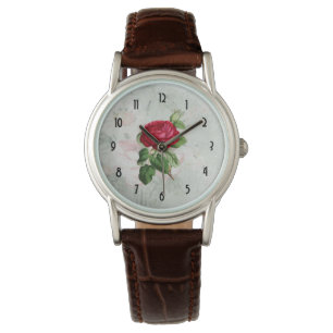 Montre Illustration de rose rouge sur le parchemin de cru