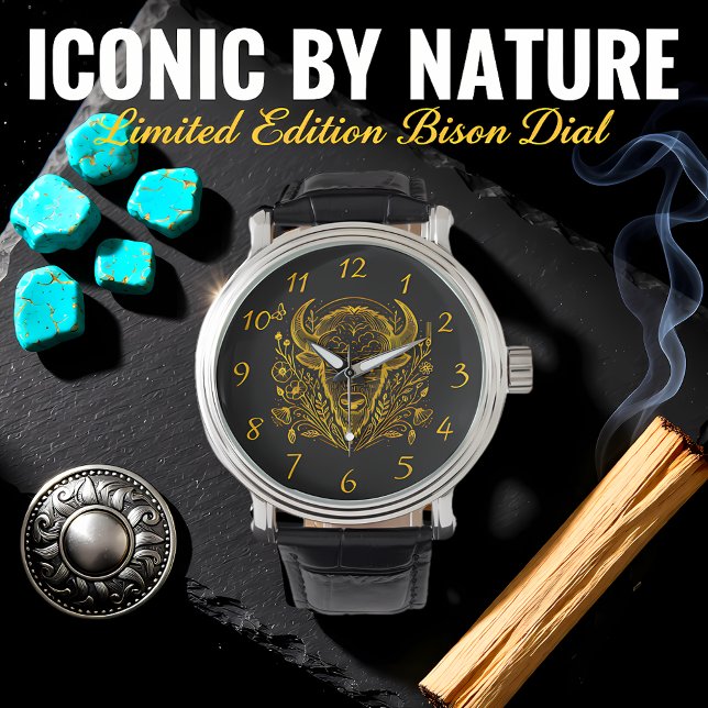 Montre Illustration du bison d'or entouré par la nature (Créateur téléchargé)