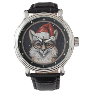 Montre Image de chapeau de Noël de renard intelligent