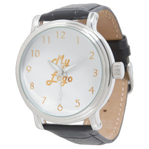 Montre Image de logo personnalisé commerce or blanc