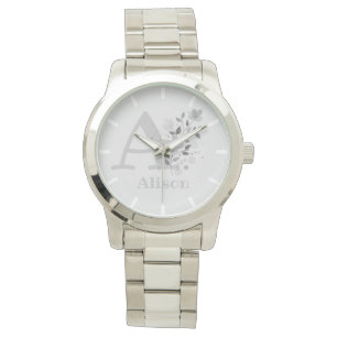 Montre Image floral, nom personnalisé et initiales dames