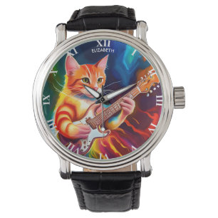 Montre Imaginaire Cute Chat Jouer de la guitare