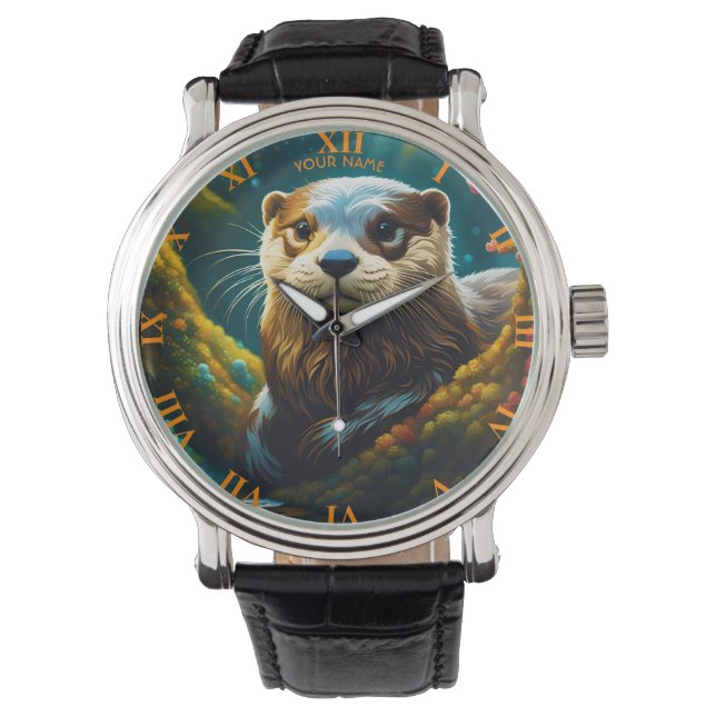 Montre Imaginaire Cute Vivid Majestic Otter Fleurs (devant)